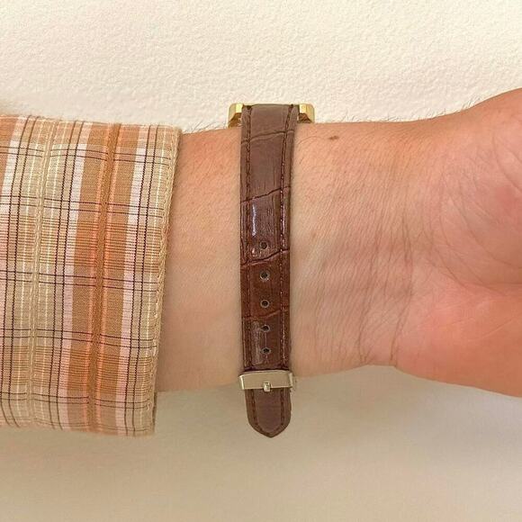 Y2K Gold Brown Leather Quartz Watch with Roman Numerals Unisex 8.5" New - Picture 4 of 4